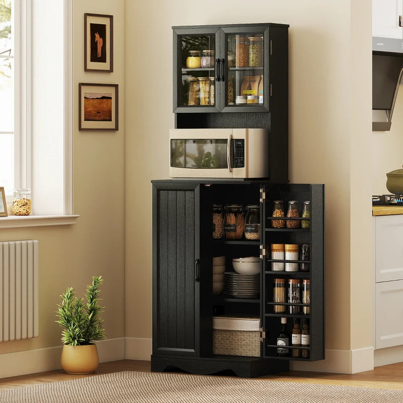 71" Kitchen Pantry Cabinet, Freestanding Kitchen Hutch with 8 Door Shelves, Adjustable Shelf and Acrylic Doors, Black