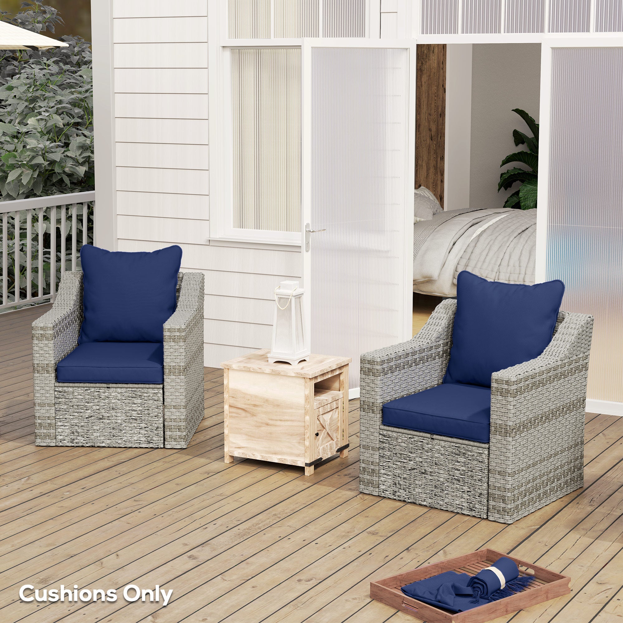 Outsunny 4-Piece Seat Cushion Back Pillows Replacement, Patio Chair Cushions Set for Indoor Outdoor, Dark Blue 
