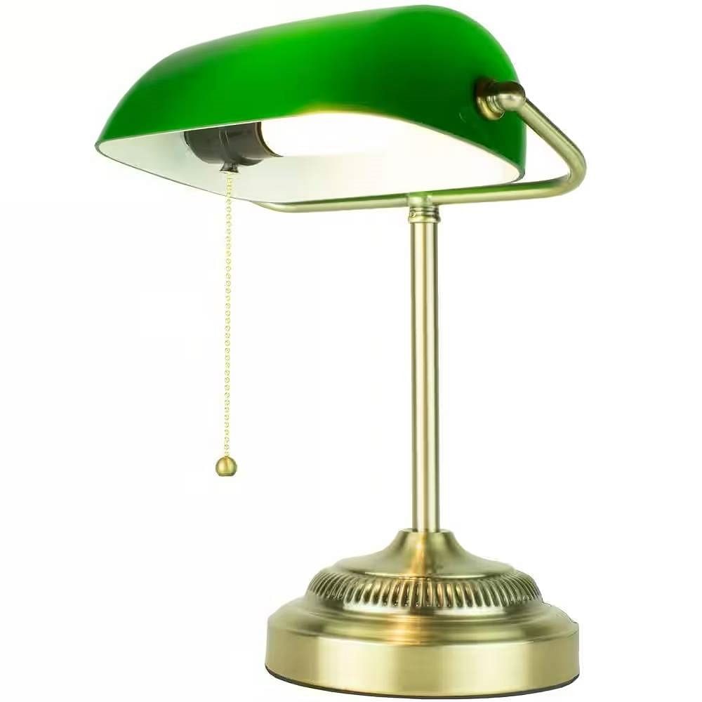 Classic Brass Bankers Lamp Desk Light Table Lamp with Green Glass Shade - Free Shipping