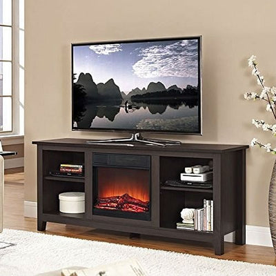Espresso Wood TV Stand with Electric Fireplace Heater Insert - Free Shipping 