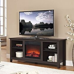 Espresso Wood TV Stand with Electric Fireplace Heater Insert - Free Shipping