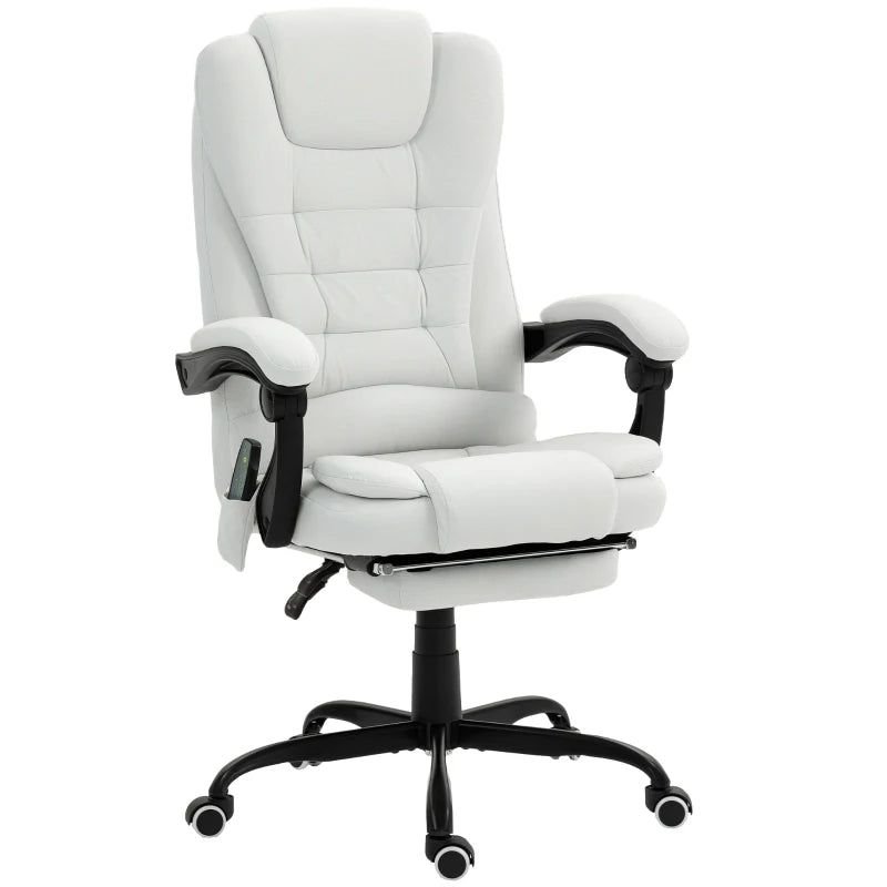 7-Point Vibrating Massage Chair, Reclining Office Chair with Footrest, Reclining Back, Adjustable Height, White