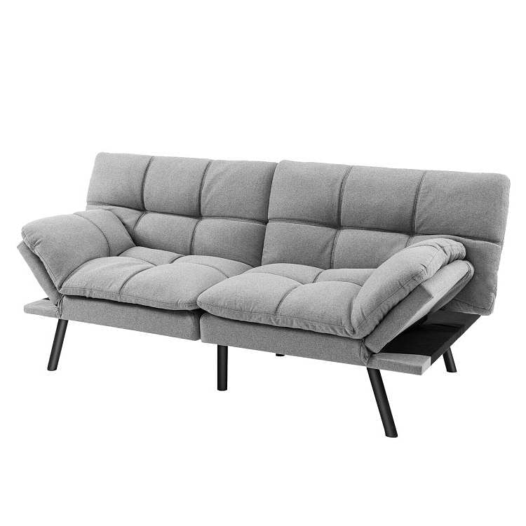 Modern Mid-Century Grey Imitation Linen Upholstered Futon Sleeper Sofa Bed - Free Shipping 