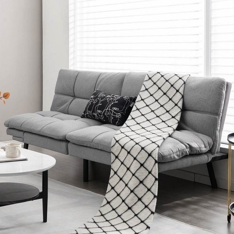 Modern Mid-Century Grey Imitation Linen Upholstered Futon Sleeper Sofa Bed - Free Shipping 