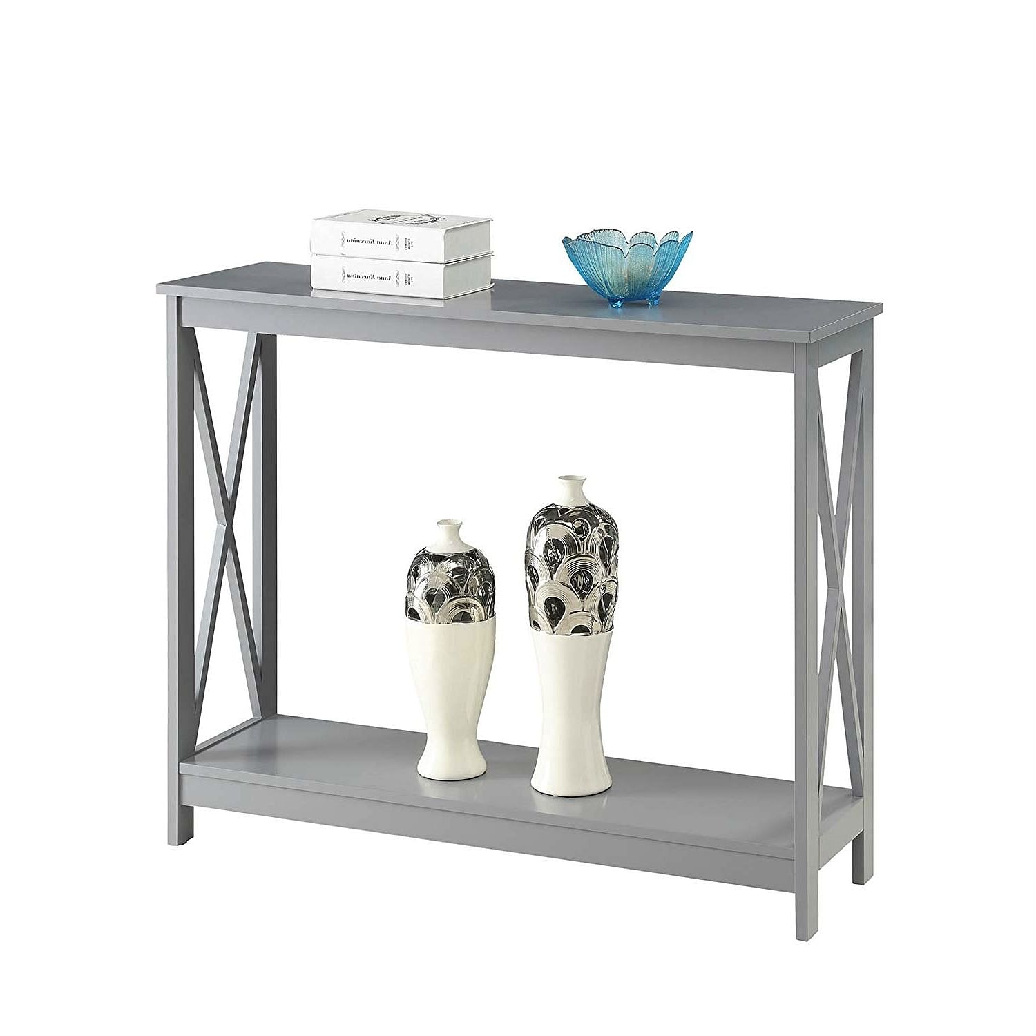 Grey Wood Console Sofa Table with Bottom Storage Shelf - Free Shipping 