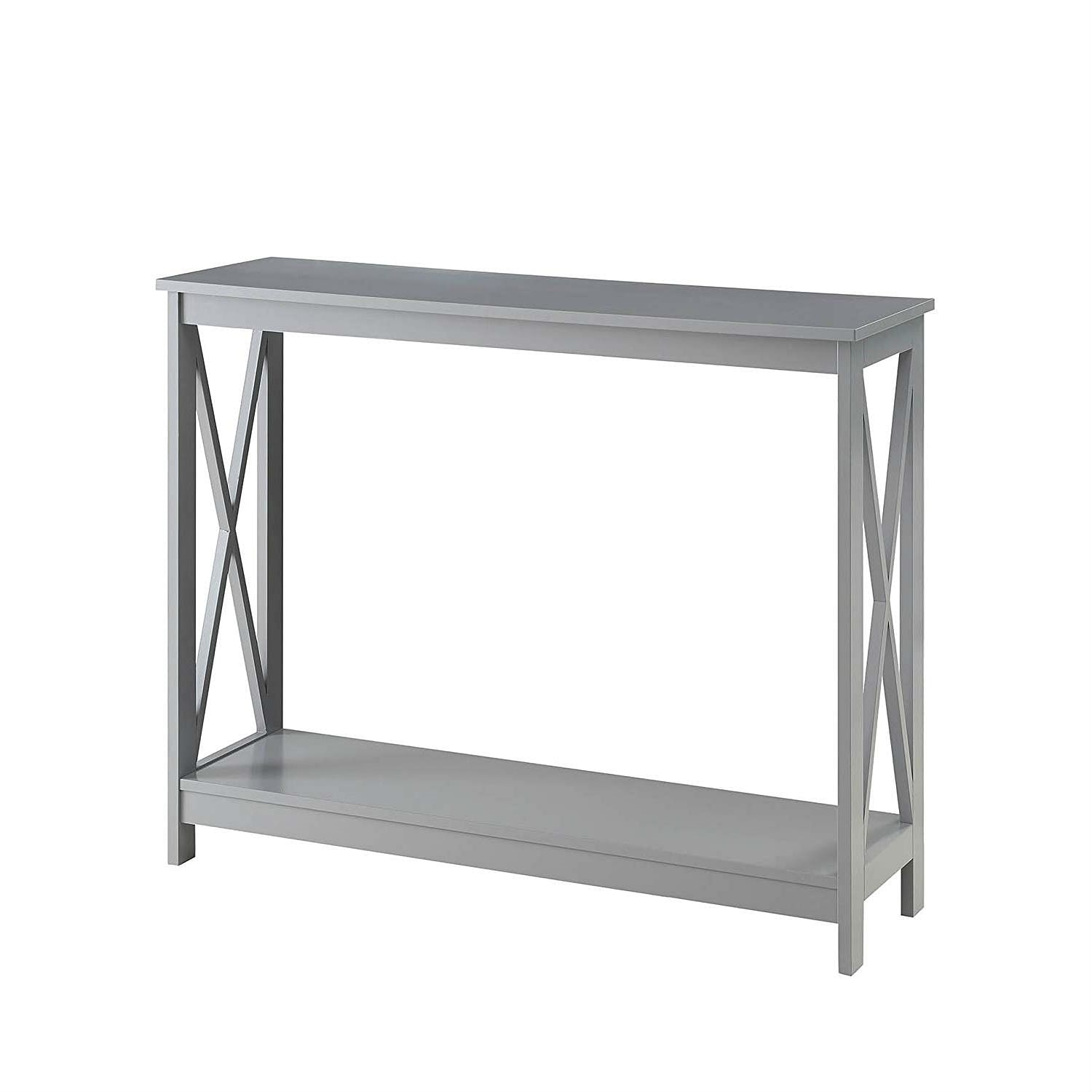 Grey Wood Console Sofa Table with Bottom Storage Shelf - Free Shipping