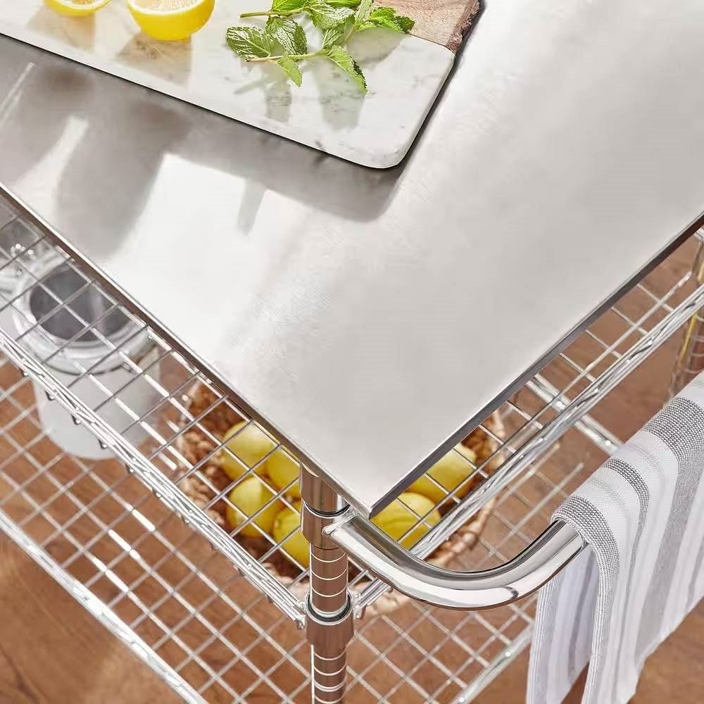 Kitchen Island Cart with Stainless Steel Top and 2 Bottom Storage Shelves - Free Shipping