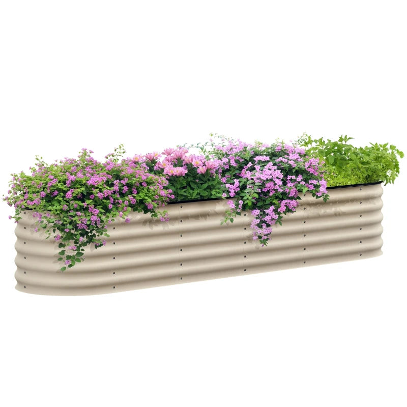 8 x 2 x 1.5 FT Galvanized Steel Raised Garden Bed, Metal Garden Bed Planter Box with Safety Edging, Cream White