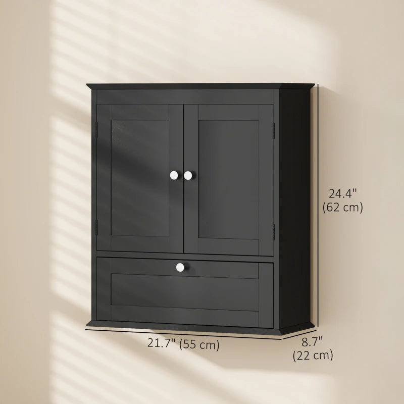 Medicine Cabinet with Adjustable Shelf, Bathroom Wall Cabinet Bathroom Cabinet with Recessed Panels, Black