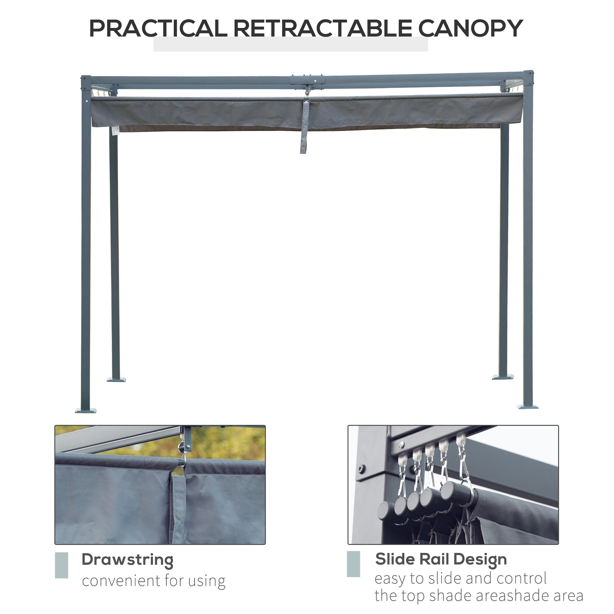 Outsunny 13' x 10' Patio Pergola with Retractable Canopy, Outdoor Sun Shelter, Yard Shade, Dark Grey 