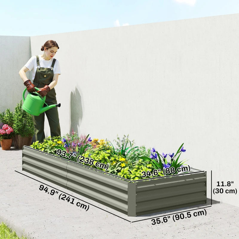 8 x 3 x 1ft Galvanized Raised Garden Bed, Metal Elevated Planter Box for Growing Flowers, Herbs, Succulents, Light Grey