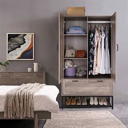 Modern 2-Door Bedroom Wardrobe Cabinet Armoire Shoe Rack in Retro Grey Finish - Free Shipping 