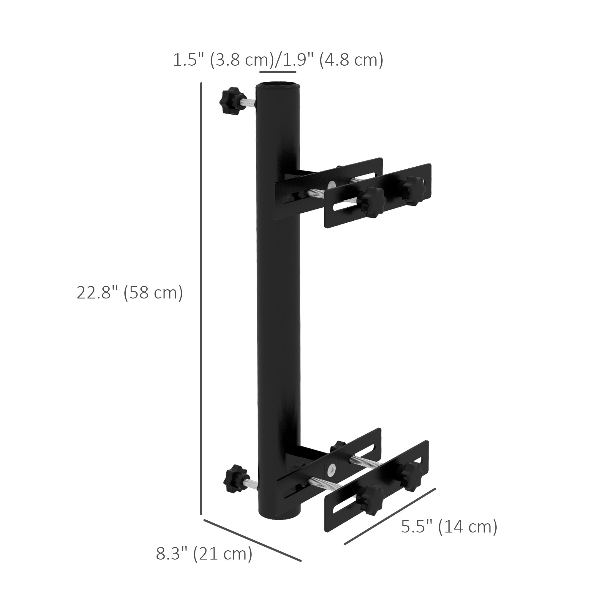 Outsunny Patio Umbrella Holder Stand for Deck Railing, Umbrella Deck Mount Bracket with Adjustable Clamps, Black 