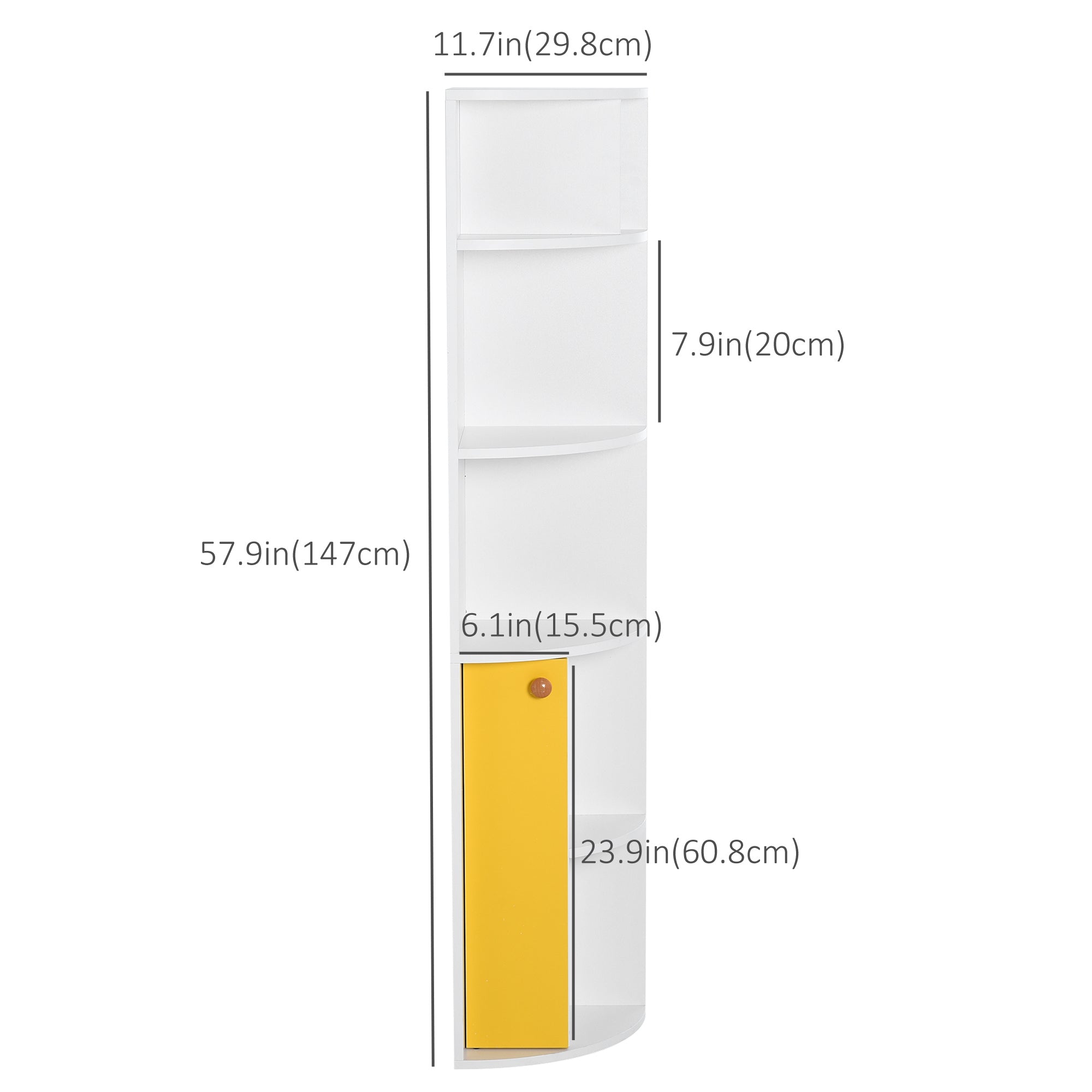 HOMCOM Corner Convenience: 5-Tier Bookshelf with Storage Cupboard Door Organizer for Home Office, White Finish 