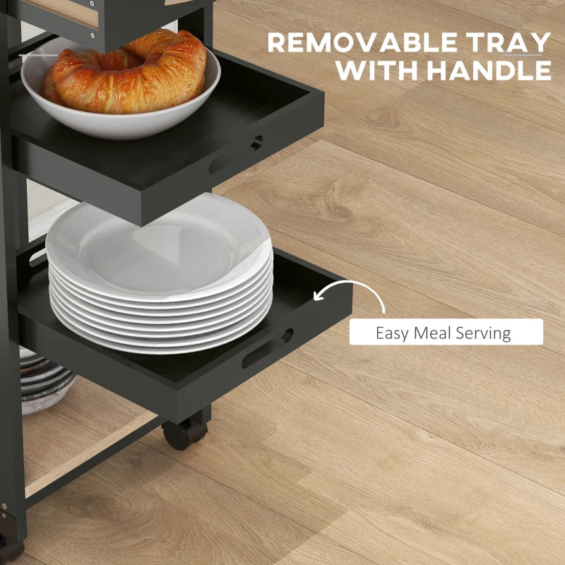 Kitchen Island Rolling Trolley Utility Serving Cart with Drawer Black