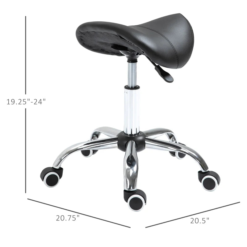 Adjustable Hydraulic Rolling Salon Stool Swivel Saddle Chair Spa Beauty Seat PU Leather,  Black