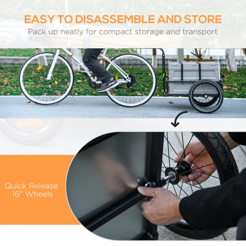 Aosom Steel Trailer for Bike, Bicycle Cargo Trailer with Foldable Storage Box and Safe Reflectors, Max Load 88LBS, Grey