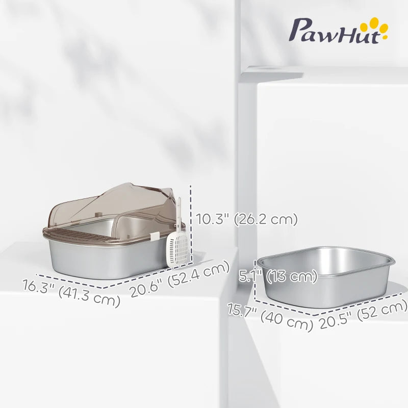 Stainless Steel Cat Litter Box with High Sided Enclosure, Scoop, Non-Sticky & Anti-Urine Leakage, Easy Cleaning