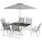 8 Piece Patio Set with Umbrella, 6 Folding Chairs, Rectangle Table, Outdoor Dining Set for 6 with Mesh Seat, Grey