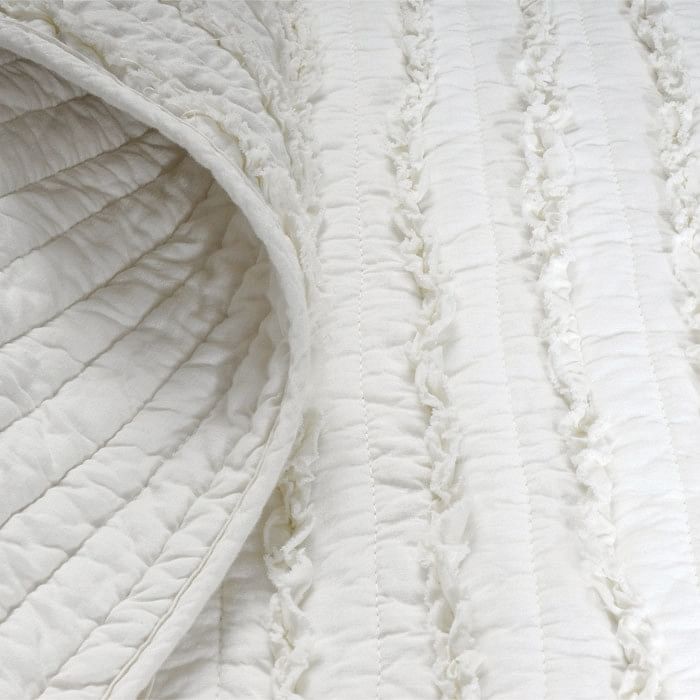 Twin Oversized 3-Piece Quilt Set White 100% Cotton Ruffles Pre-Washed - Free Shipping