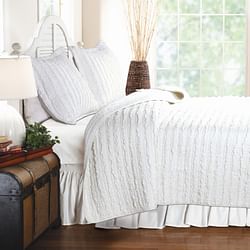 Twin Oversized 3-Piece Quilt Set White 100% Cotton Ruffles Pre-Washed - Free Shipping