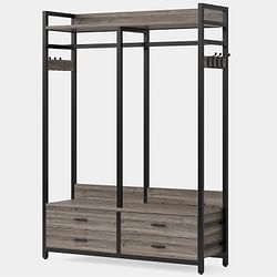 Modern Grey Black Garment Rack with Clothes Hanging Rod and 4 Storage Drawers - Free Shipping 