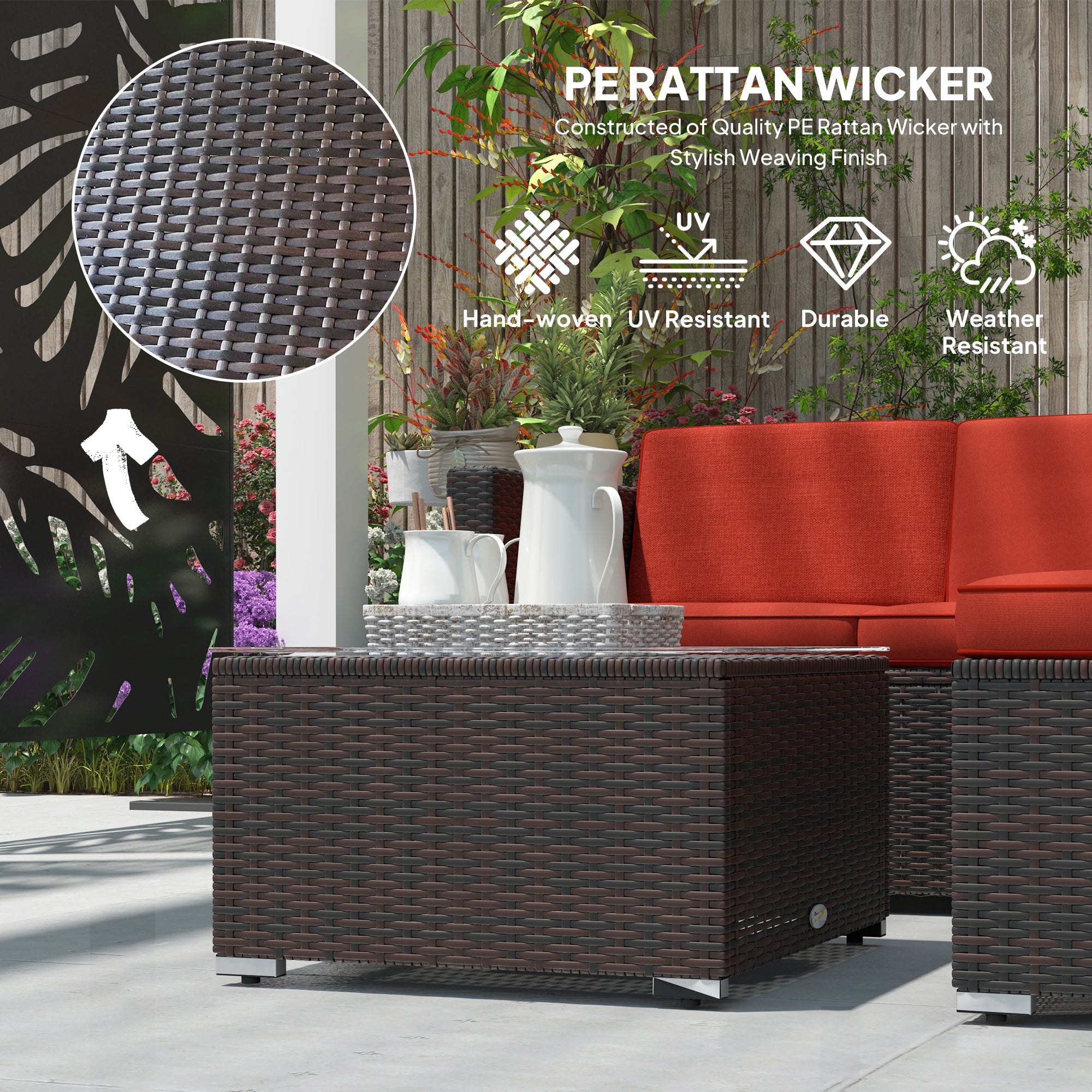 Outsunny Patio Furniture w/ Soft Cushions, Corner Sofa Sets, Red 