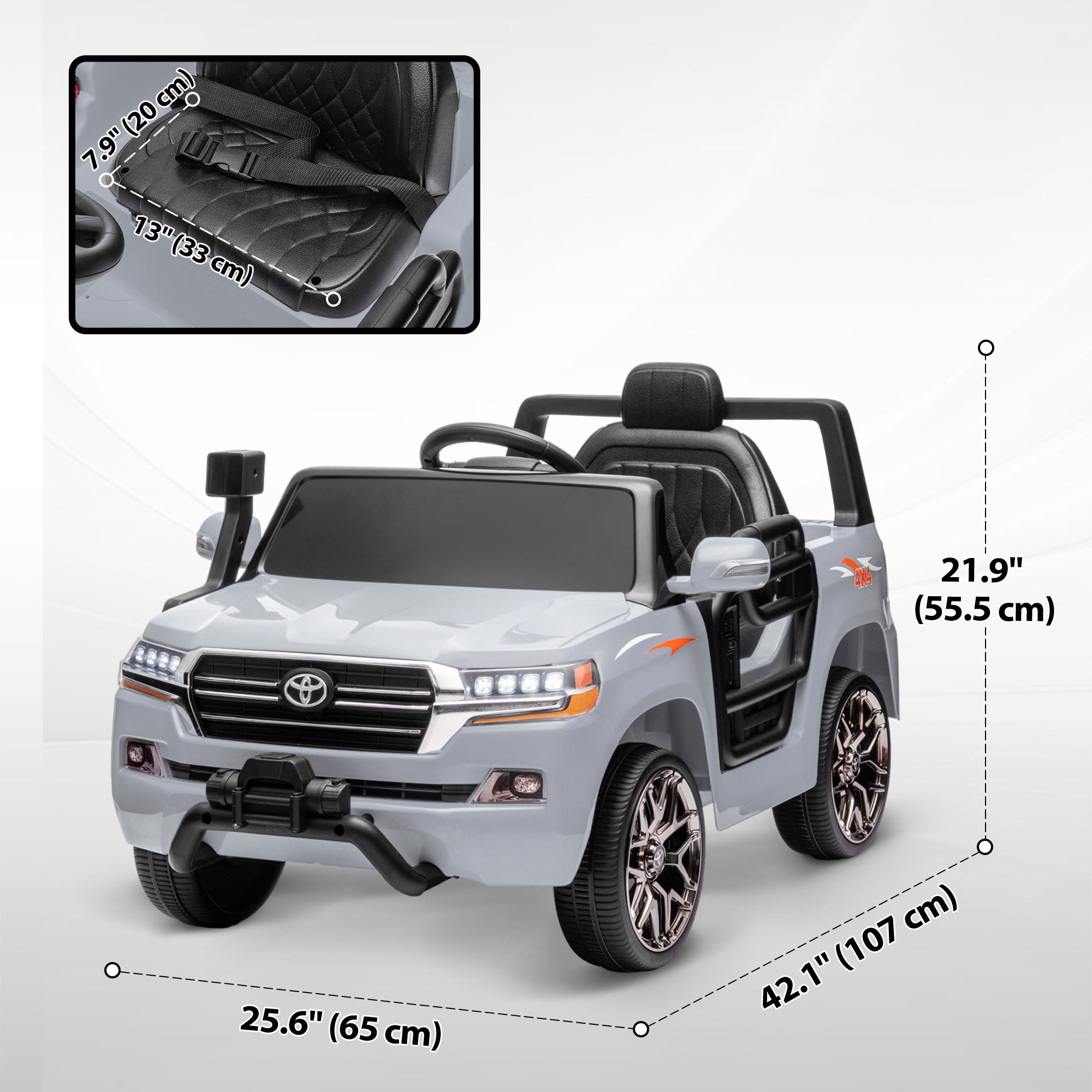 Qaba 12V Toyota LAND CRUISER Licensed Kids Car w/ Remote Control, Four Wheel Spring Suspension, Soft Start, LED Light, Grey 