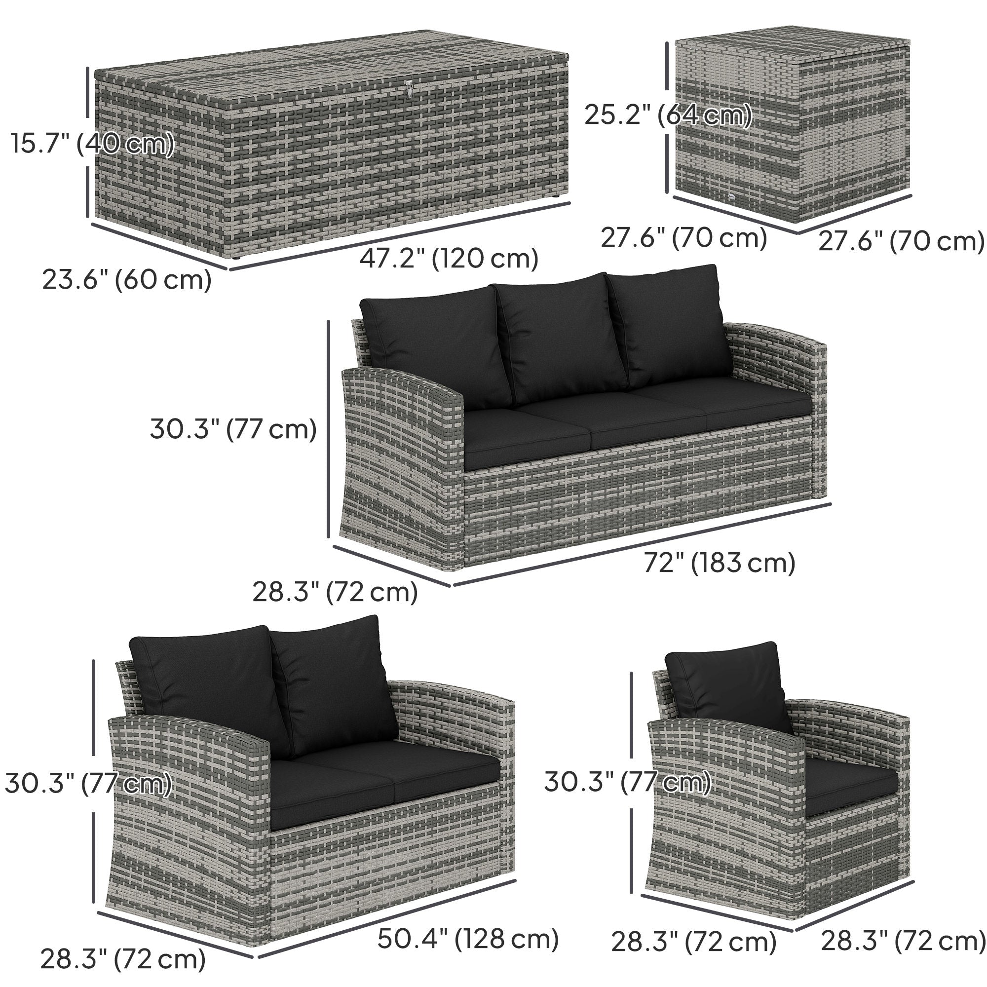 Outsunny 6 Piece Patio Furniture Set, Rattan Wicker Patio Sofa Set Sectional Outdoor Conversation Sofa Set Storage Table & Cushions, Black 