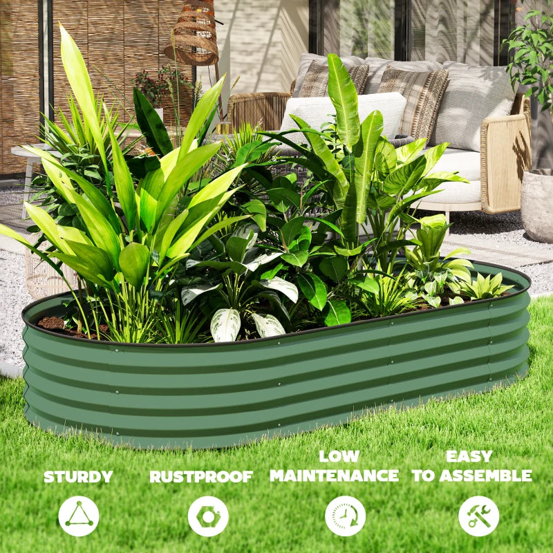 6' x 3' x 1' Large Outdoor Planter Box, Galvanized Raised Garden Bed with Metal Plant Stake, Light Green