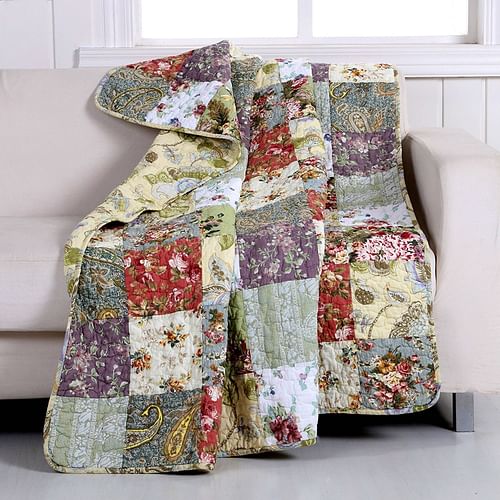 Red Green Blue Purple Yellow White 100-Percent Cotton Floral Patchwork Quilt Throw Blanket - Free Shipping