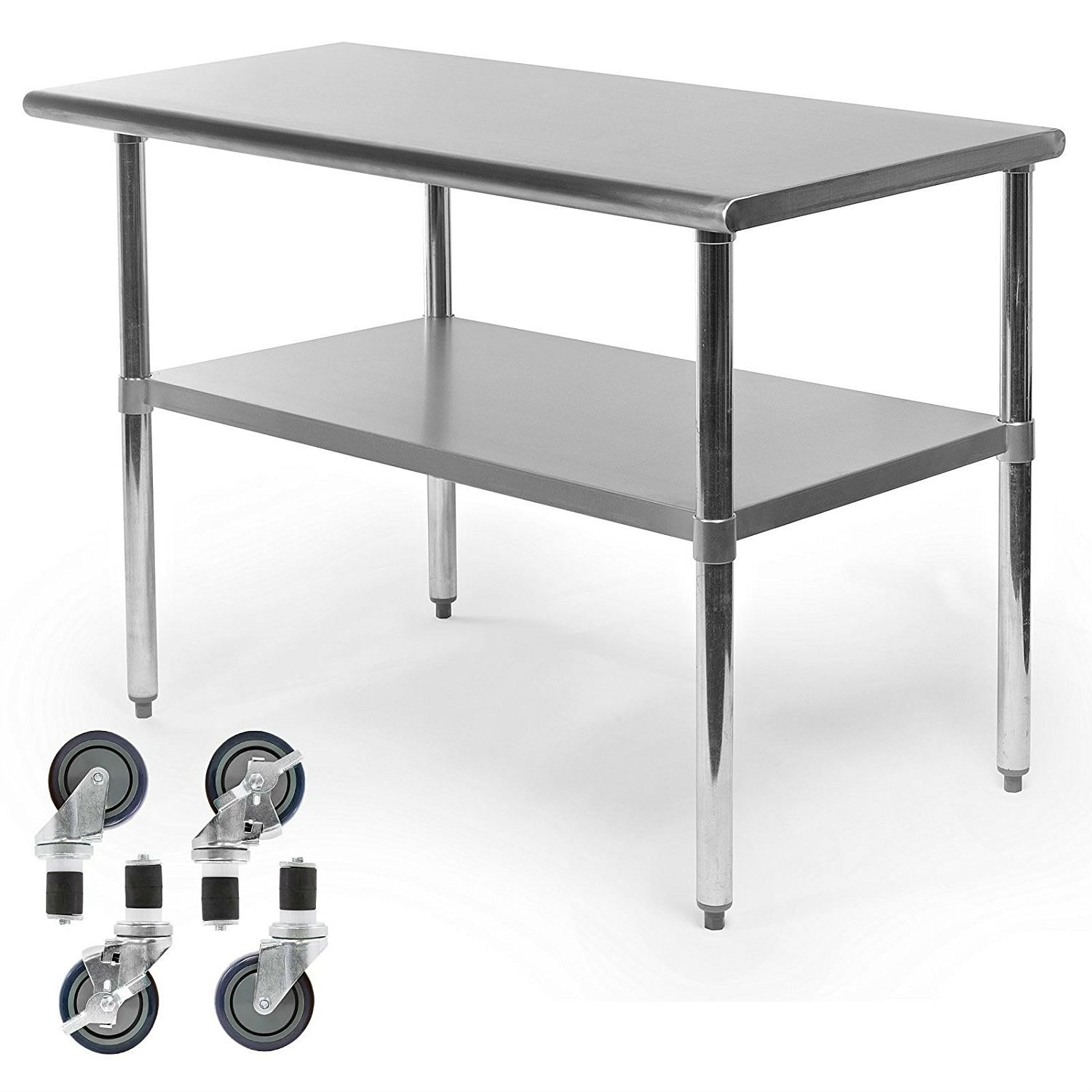 Stainless Steel 48 x 24-inch Kitchen Prep Table with Casters - Free Shipping