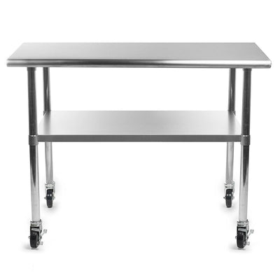 Stainless Steel 48 x 24-inch Kitchen Prep Table with Casters - Free Shipping 
