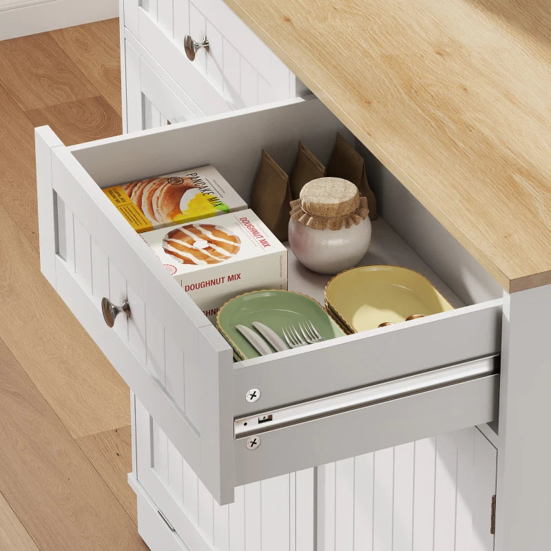 68" Pantry Cabinet with Charging Station, Storage Cabinet with Microwave Stand, 10 Gallon Trash Can Cabinet, White