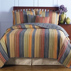 Full / Queen 100% Cotton Quilt Set with Red Orange Blue Brown Stripes - Free Shipping