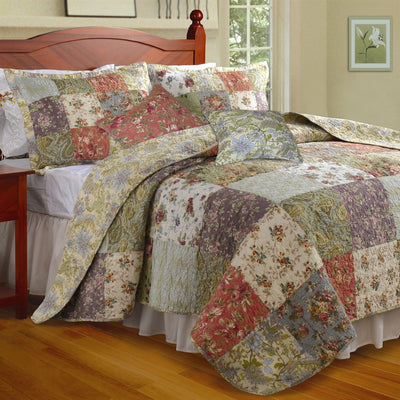 King size 100% Cotton Floral Quilt Set with 2 Shams and 2 Pillows - Free Shipping 