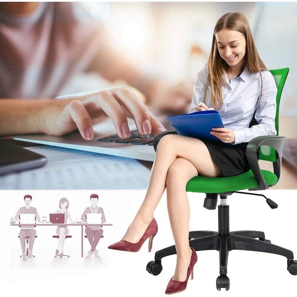 Green Modern Mid-Back Ergonomic Mesh Office Desk Chair with Armrest on Wheels - Free Shipping 