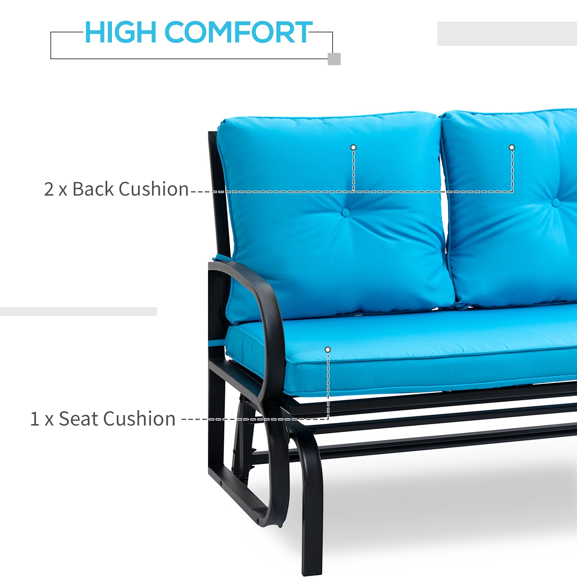 Outsunny 2-Person Outdoor Glider Chair, Patio Double Rocking Loveseat with Steel Frame & Cushions, Blue 