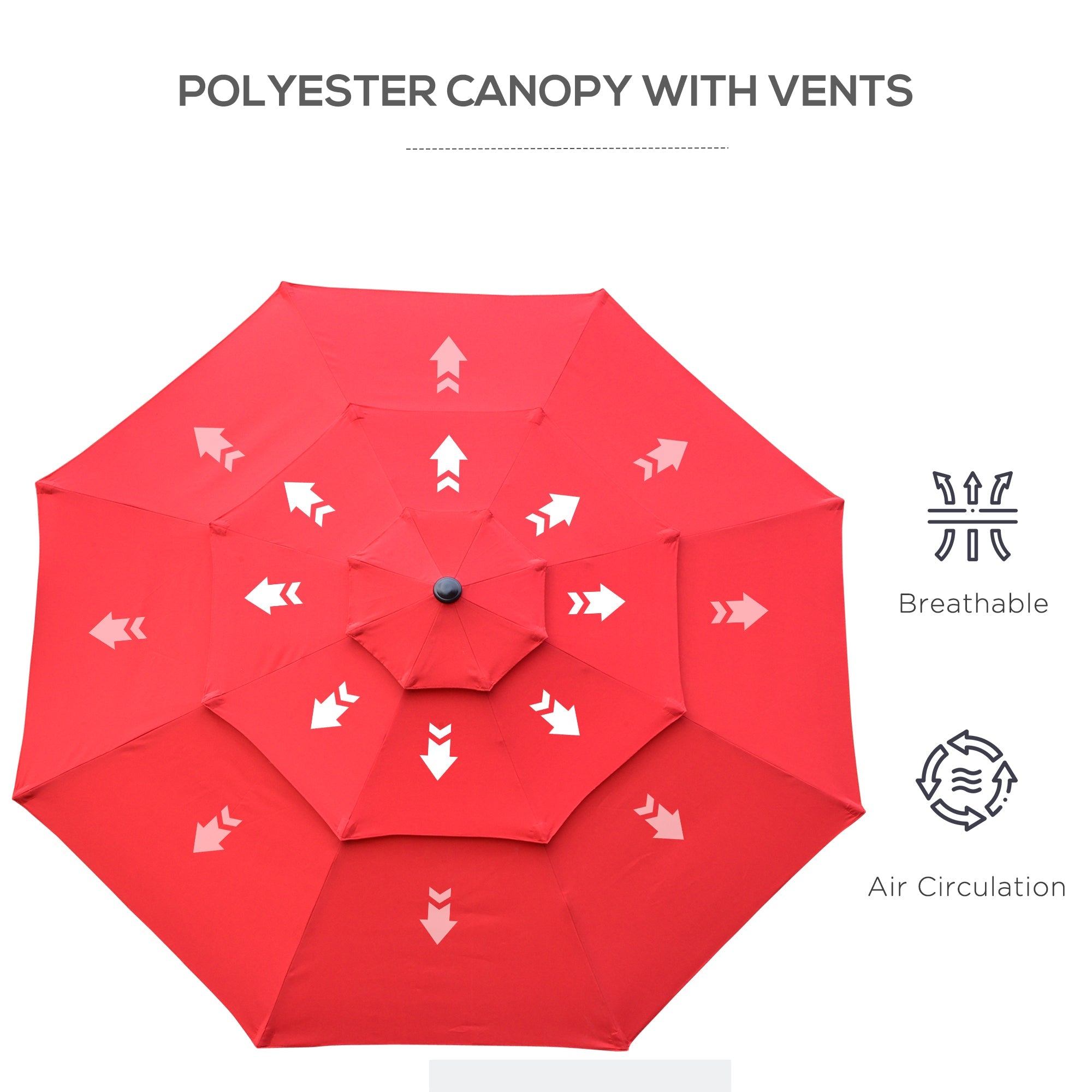 Outsunny 9FT Patio Umbrella 3 Tiers Outdoor Market Umbrella Crank Push Button Tilt for Deck Backyard Lawn Red 