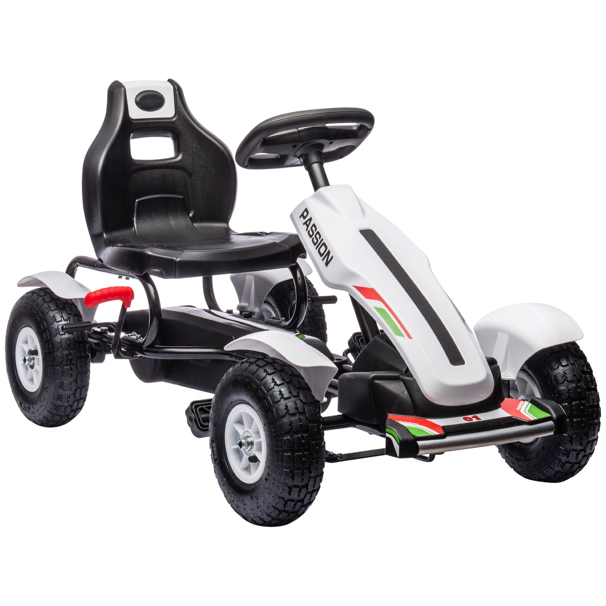 Aosom Kids Pedal Go Kart, White Pedal Car with Adjustable Seat, Handbrake, Rubber Wheels for Ages 5-12 - Active Play 