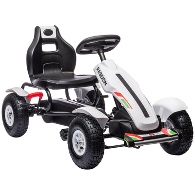 Aosom Kids Pedal Go Kart, White Pedal Car with Adjustable Seat, Handbrake, Rubber Wheels for Ages 5-12 - Active Play 