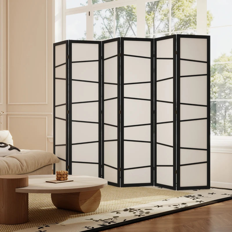 66.9" Folding Room Divider, 6 Panel Wall Partition with Wood Frame for Bedroom, Home Office, White