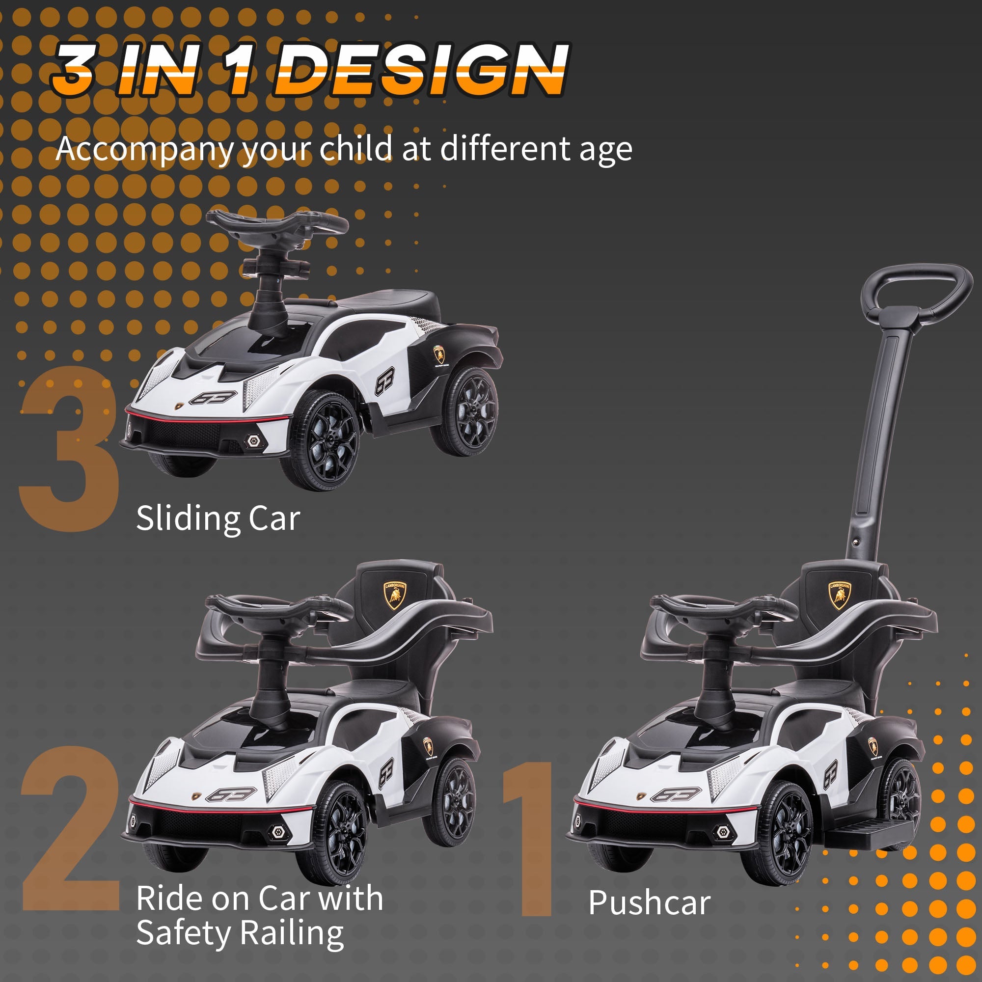 Aosom Essenza SCV12 Toddler's Delight: Licensed 2-in-1 Ride-On Push Car with Horn, Engine Sound, Steering Wheel 