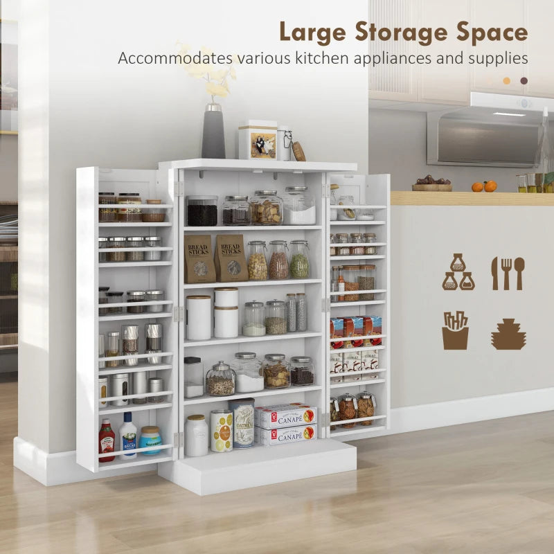 Freestanding Kitchen Pantry Storage Cabinet Kitchen Cabinet with 5-Tier Shelf 12 Spice Racks Adjustable Shelves White