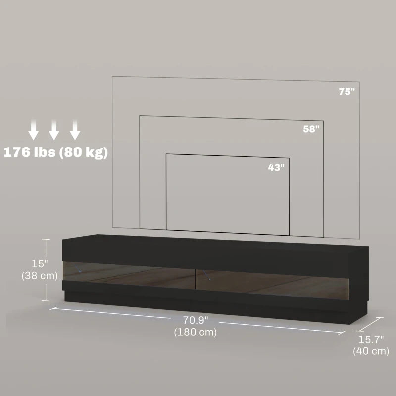 Lighted TV Stand for TVs up to 75", TV Cabinet with Storage for Living Room, High Gloss Black