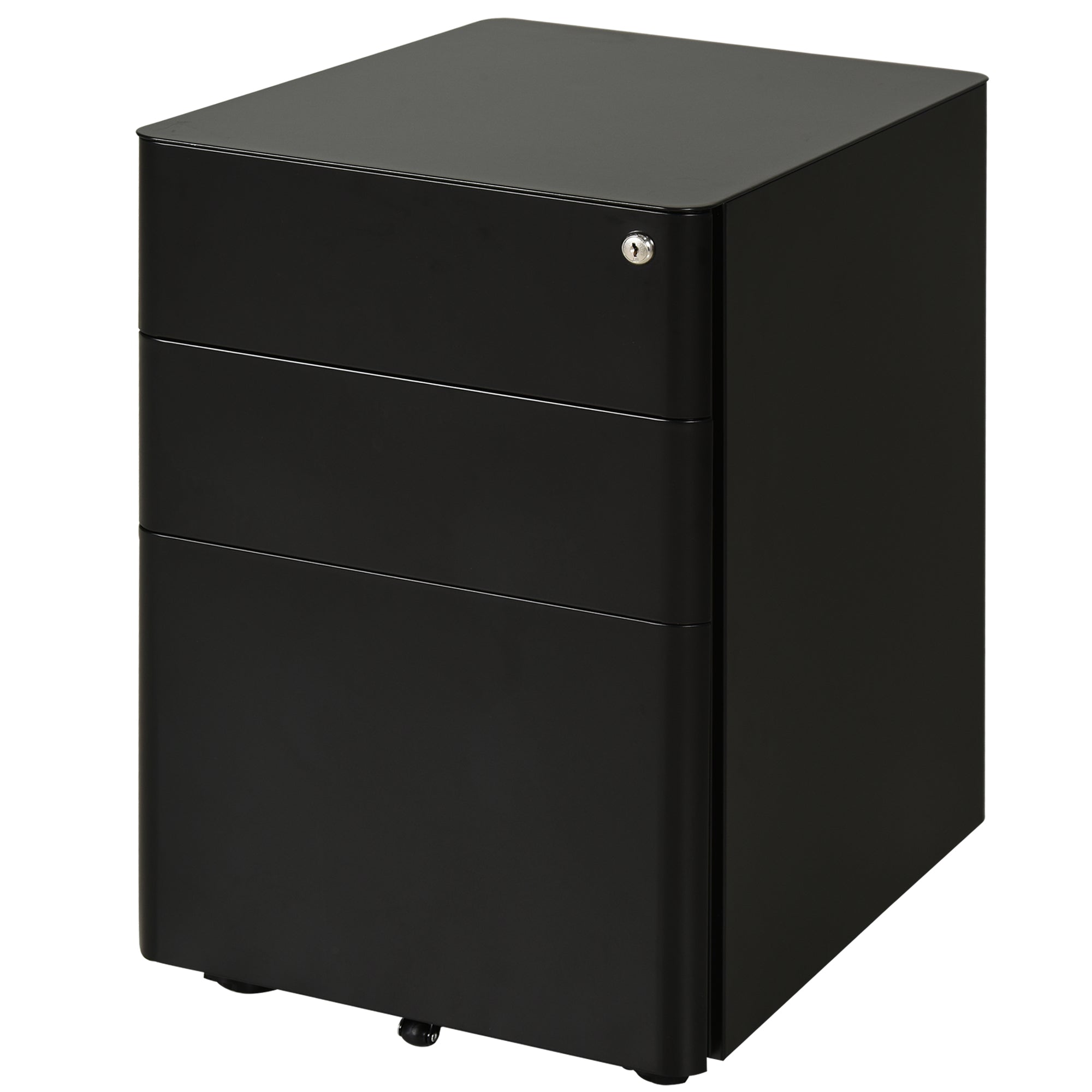 Vinsetto Compact File Vault: 3 Lockable Drawers & Smooth-Rolling Mobility for Secure Home Office Organization, Black 