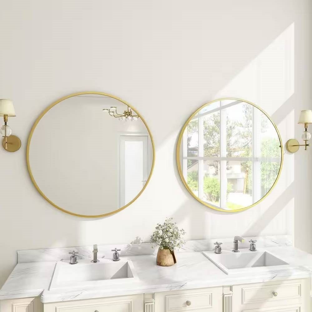 Round 30-inch Circular Bathroom Wall Mirror with Gold Frame - Free Shipping