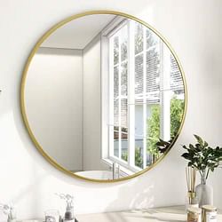 Round 30-inch Circular Bathroom Wall Mirror with Gold Frame - Free Shipping