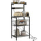 Kitchen Baker's Rack with Power Outlet, Coffee Bar Station with Adjustable Shelves and Hooks, Distressed Grey