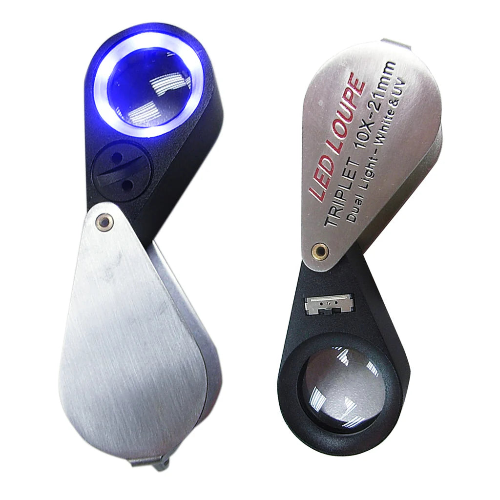 10x Jeweler's Loupe with 21mm Triplet Lens, 6 LED Lights & UV Light